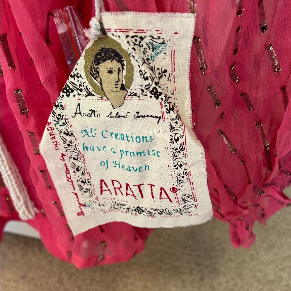 Aratta Antik Batik Fuchsia Sheer Blouse with Silver Accents 2 pieces - Picture 2 of 6